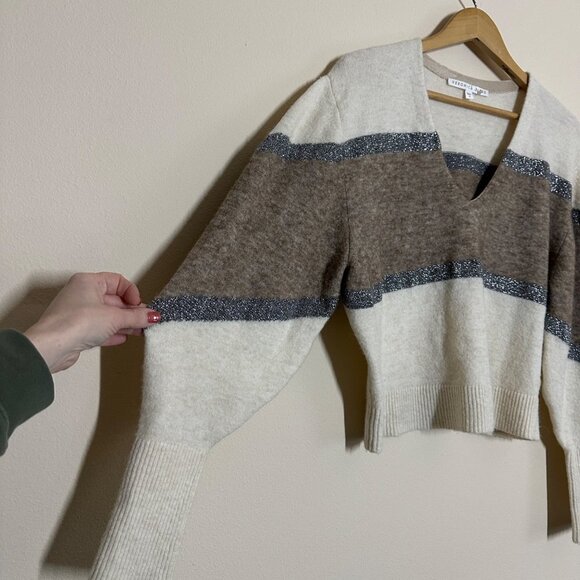 Veronica Beard Miley Metallic V Neck Sweater Ivory Multi Womens Size Medium Wool - Picture 5 of 9
